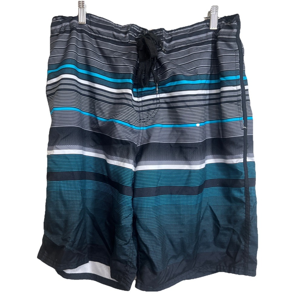 OP Ocean Pacific Mens Surfer Blue Striped Board Swim Shorts Sz L 36-38 Lined